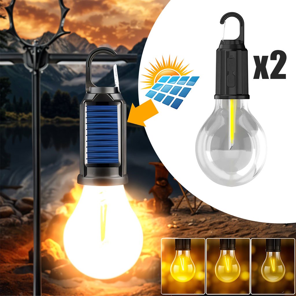 4e449008-b969-4527-8edc-08391766523f.jpeg Pack X2 Lampe de Camping Solaire étanche et Rechargeable 3 modes d’éclairage T01-B – مصباح محمول بالطاقة الشمسية - الصورة 1