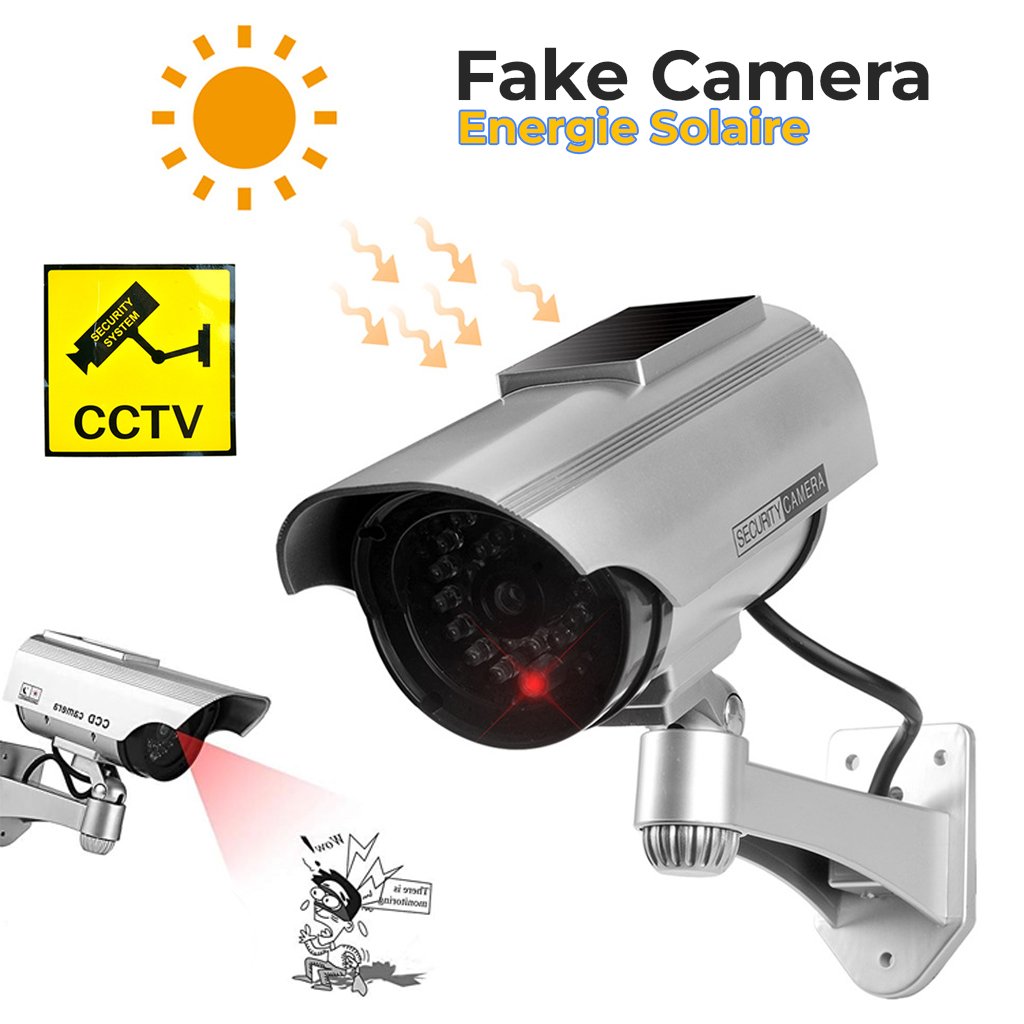 Fake-Cam-cnc-2.jpg Fausse Caméras de Vidéosurveillance à énergie Solaire avec Clignotant Rouge LED - الصورة 1