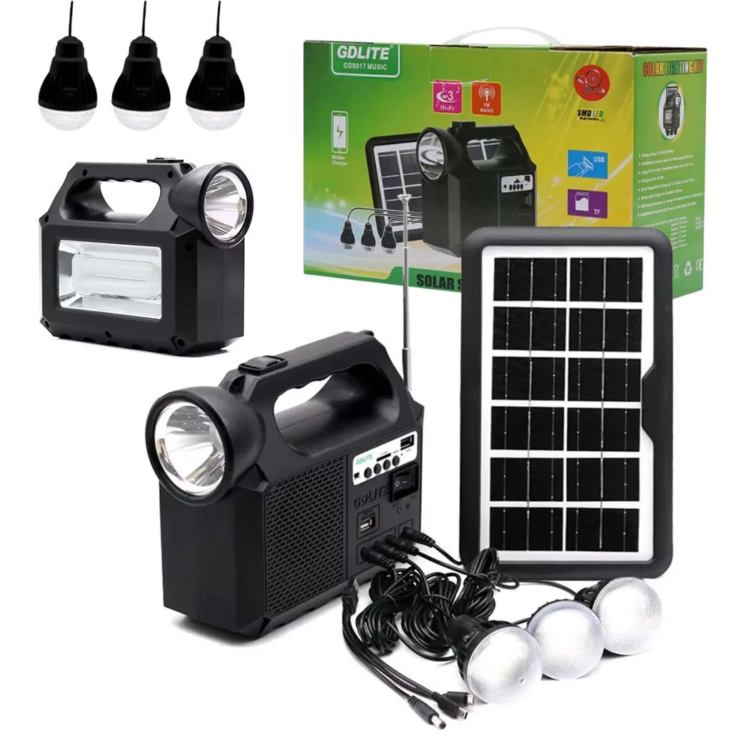 GD8017-CNC-1.jpg Système d’Éclairage Solaire avec Haut Parleur Bluetooth GDLITE GD8017 – طقم إنارة بالطاقة الشمسية مع مكبر صوت بلوتوث - الصورة 1