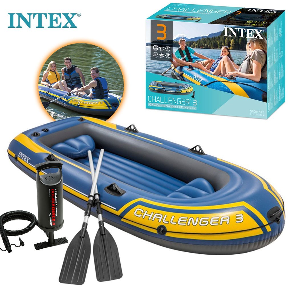 Intex-Challenger-3-cnc-1.jpg Bateau Gonflables Challenger 3 avec Deux Rames et Pompe Intex 68370EP – قارب كبير مع مجاديف ومضخة - الصورة 1