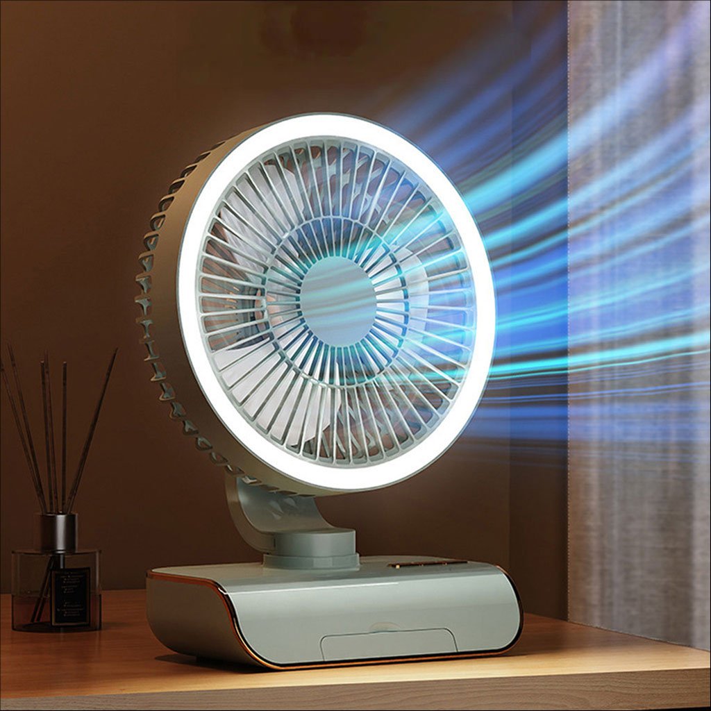 LED-Fan-C-cnc2-1.jpg Ventilateur de Bureau Rechargeable Rotatif avec Lumière LED – مروحة مكتب قابلة للشحن - الصورة 1