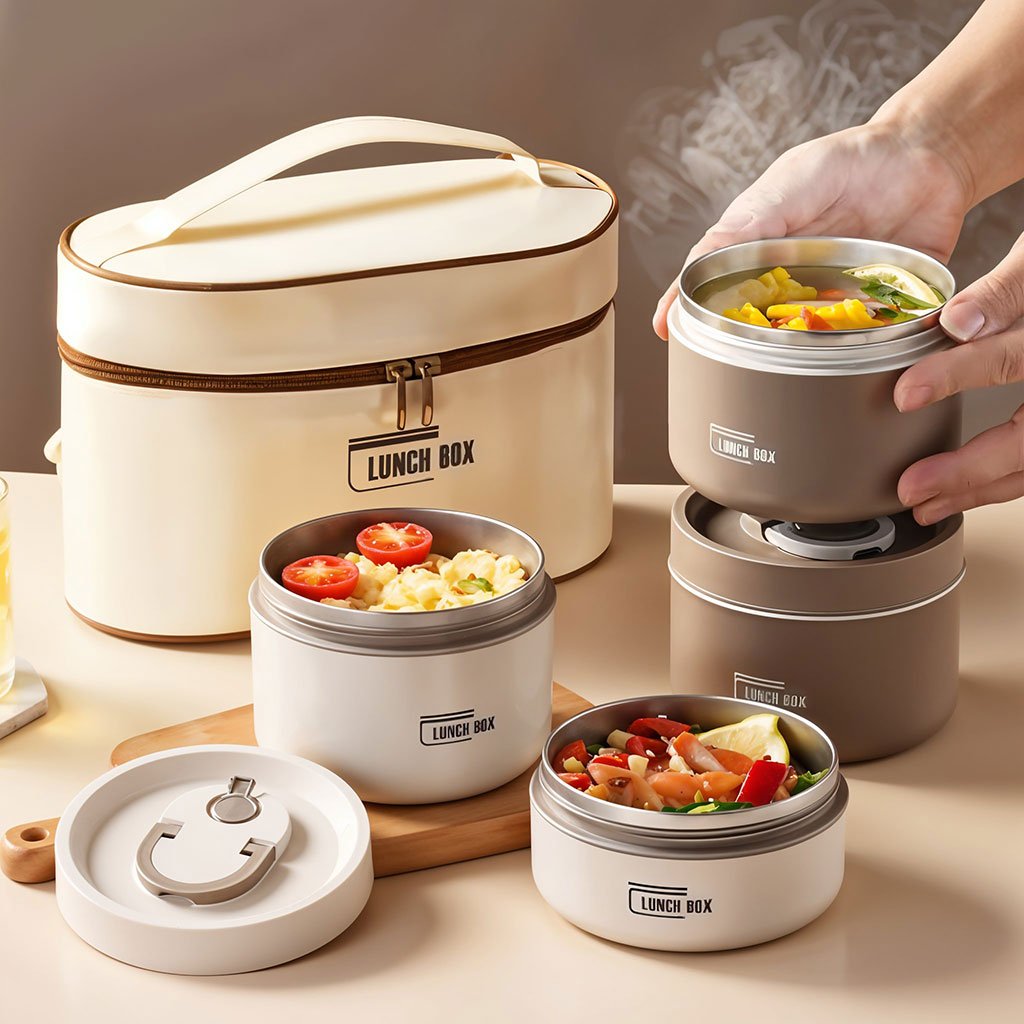 LunchB4T-cnc-1.jpg Lunch Box 4 étage avec Sac Isotherme Isolant – حافظة طعام حرارية 4 طبقات قابلة للاستخدام في الميكروويف - الصورة 1