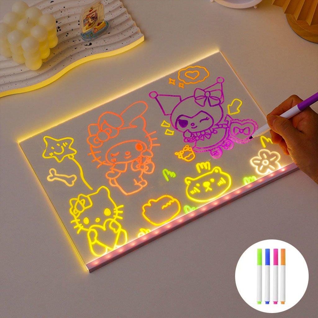 Neon-Board-PM-cnc.jpg Tableau à Dessin LED coloré avec 4 stylos 30x20cm – لوحة مضيئة للرسم والتلوين - الصورة 1