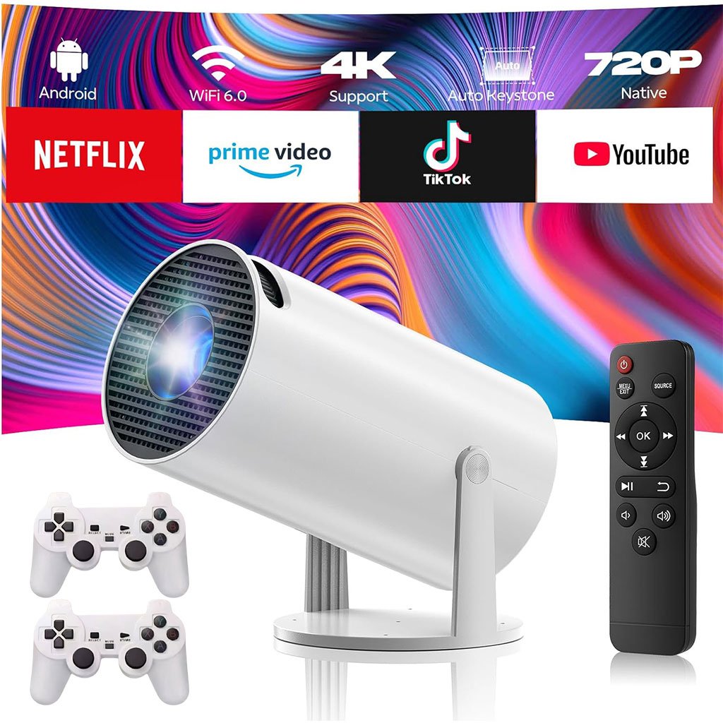 Projector-2-Game-cnc-1.jpg Projecteur de Jeux Intelligent a Haute Résolution avec Deux Manettes – مشغل ألعاب وجهاز عرض على الحائط - الصورة 1