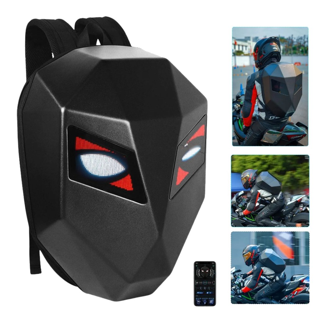 Sac-a-dos-pour-casque-de-moto.jpg Crelander Sac à dos moto a écran d'affichage LED 3D,extensible et étanche - حقيبة ظهر ثلاثية الابعاد للدراجات النارية مع شاشة عرض بعينين - الصورة 1