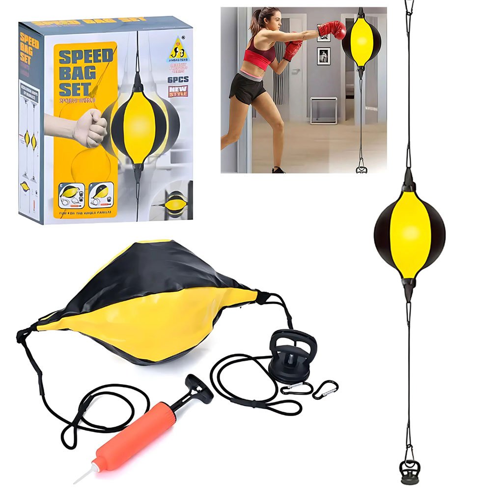 Speed-Bag-Set-cnc-2.jpg Ensemble Sac de Boxe Speed Bag SET 6Pcs pour l’entrainement à domicile – طقم كرة البوكس قابلة للإرتداد - الصورة 1