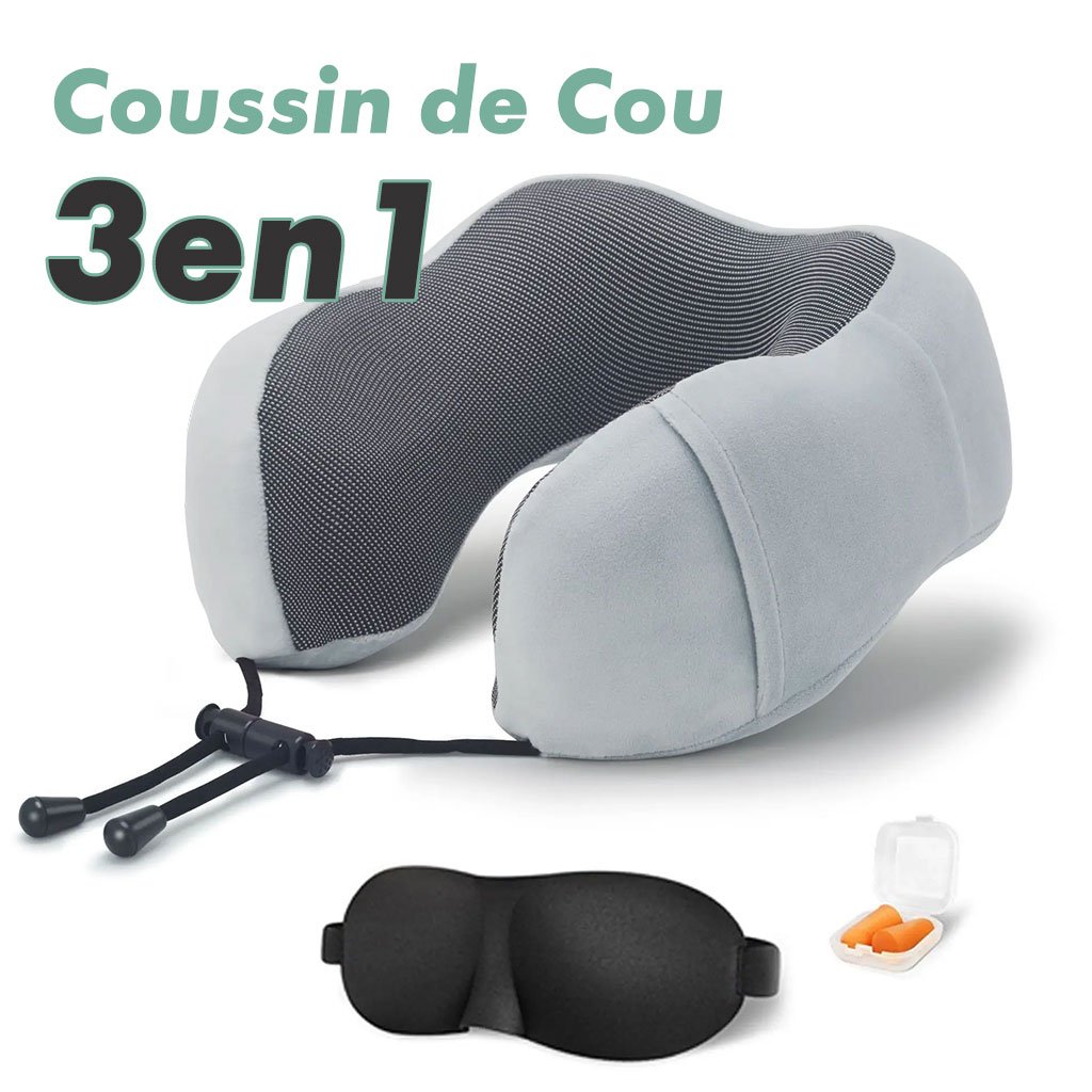 Staricare-Coussin-cnc-2.jpg Kit de voyage 3in1 Oreiller en mousse à mémoire de forme en forme de U avec Bouchon d’oreille et Bandeau Yeux - الصورة 1