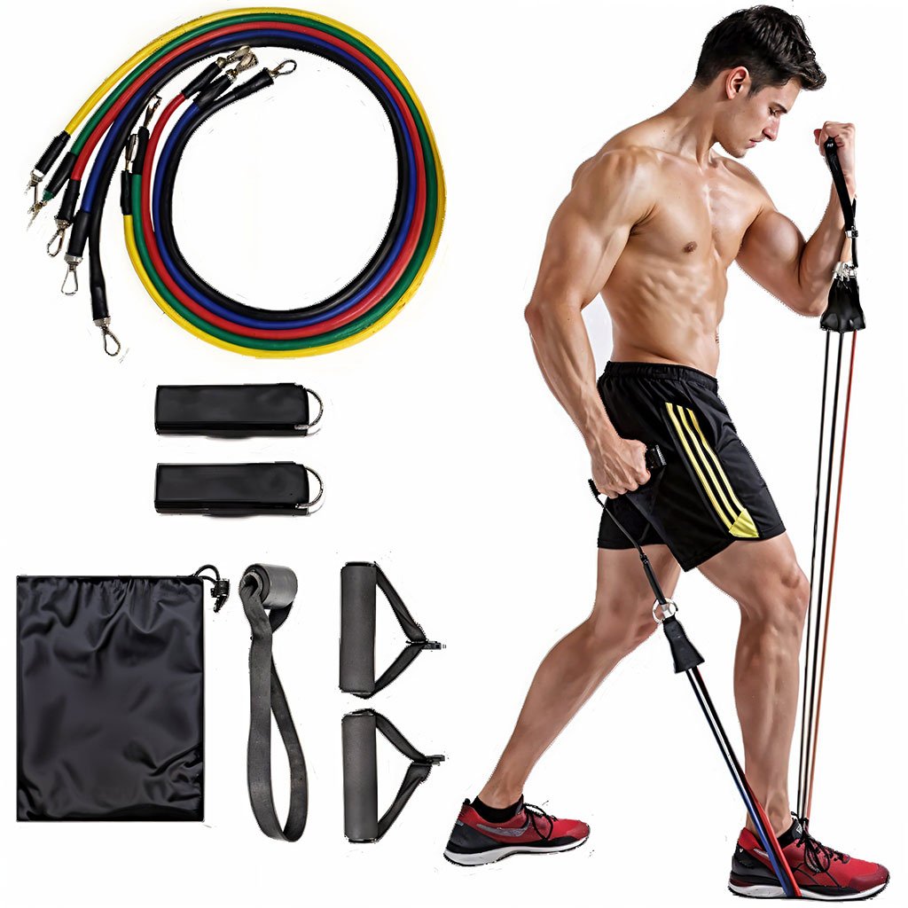 elastic-11pcs-1-2.jpg Cordes élastiques de musculation Ensemble de bandes pour sport 11Pcs (5Kg-45Kg) – طقم التدريب المنزلي - الصورة 1